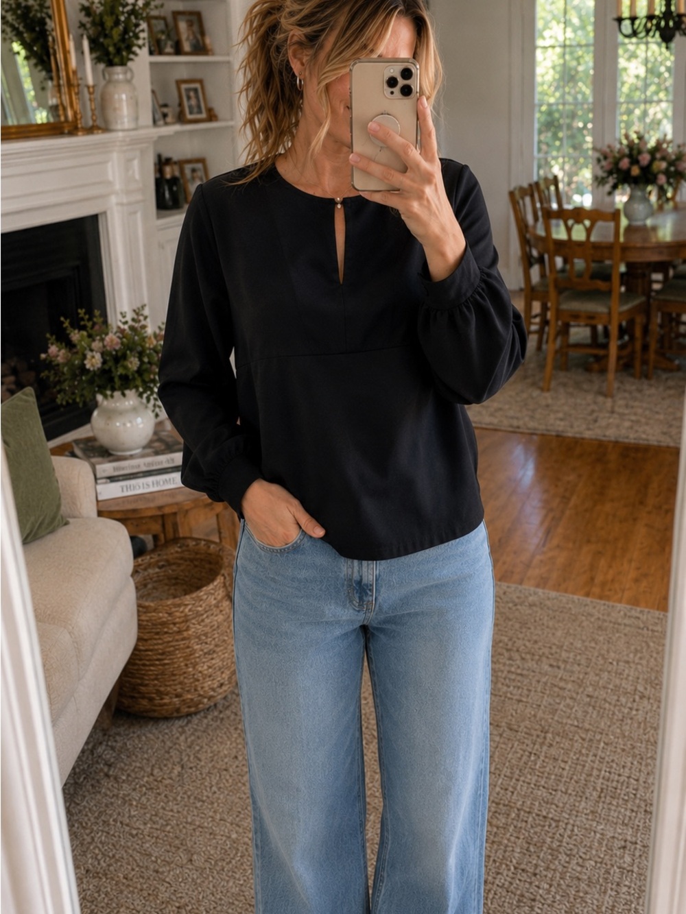 J.Crew Black Keyhole Blouse – Size XXS